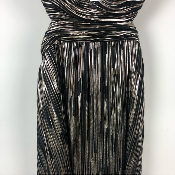 Aidan Mattox Metallic Striped V-Neck A-Line Midi Dress Party Cocktail Dress - Picture 10 of 10